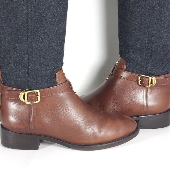 TORY BURCH Women's Eloise US5M Brown Wool Leather Logo Knee High Riding Boots - Picture 9 of 16